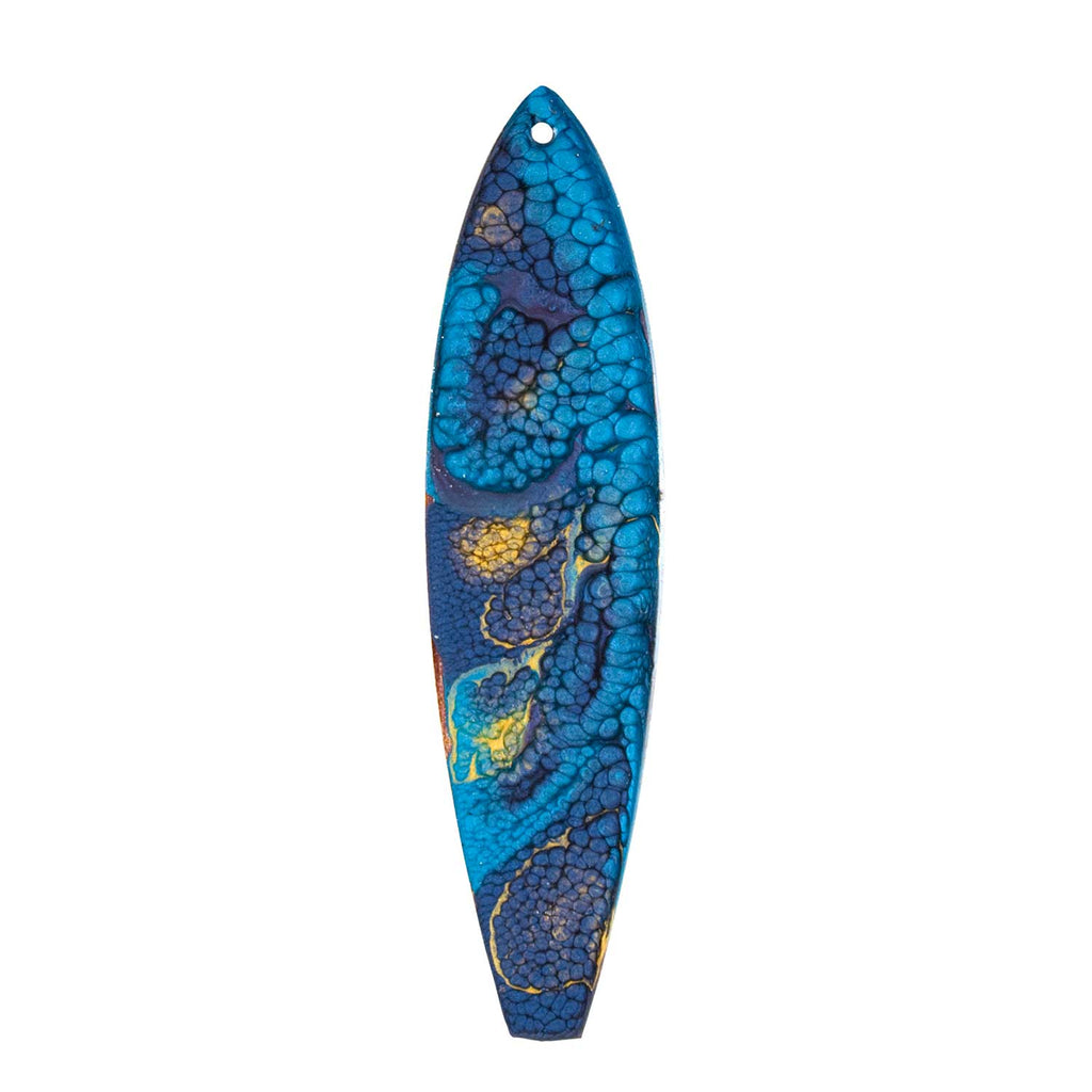 Starry Night surfboard Christmas ornaments inspired by Van Gogh's beautiful night sky paintings.