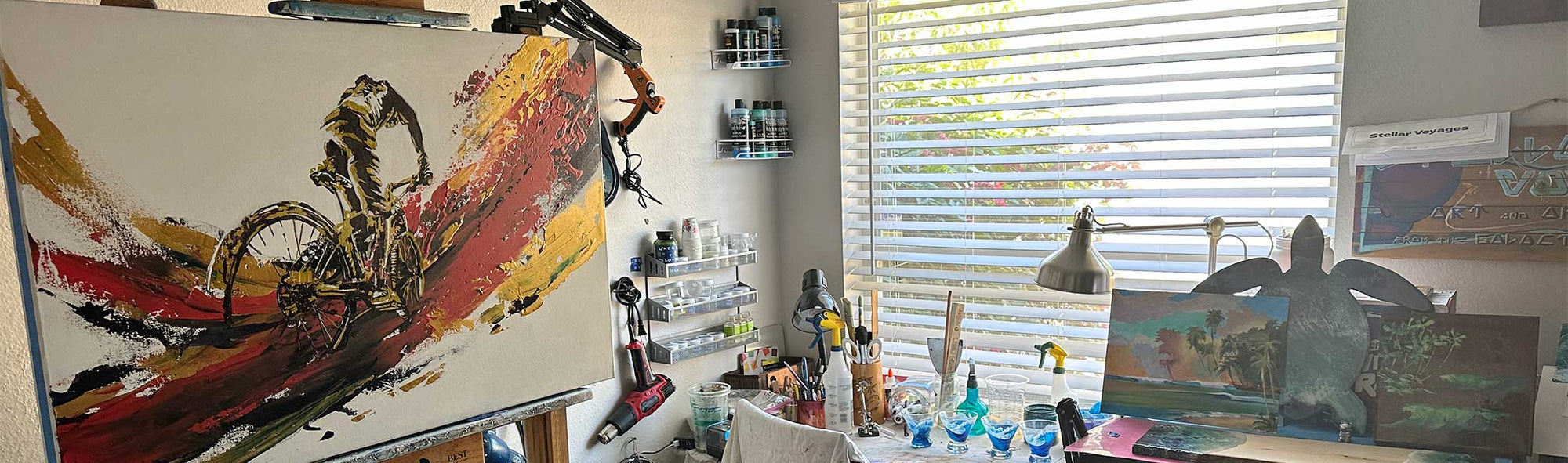 Works in progress in the 5th & Rugged studio, where winter light and unfinished paintings set the pace for the new year.