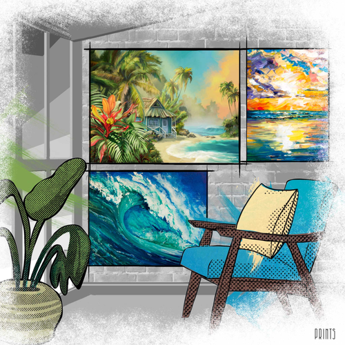 Dive into 5th & Rugged's 'Prints' collection - a vibrant tapestry of abstract, portrait, and landscape art, each piece brimming with color and creativity.