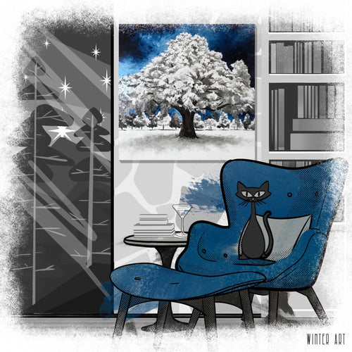 A wintery tree painted using palette knives