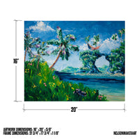 Artwork dimensions chart for An Imperfect Compass Vol. 1 oil painting, 16×20 framed.