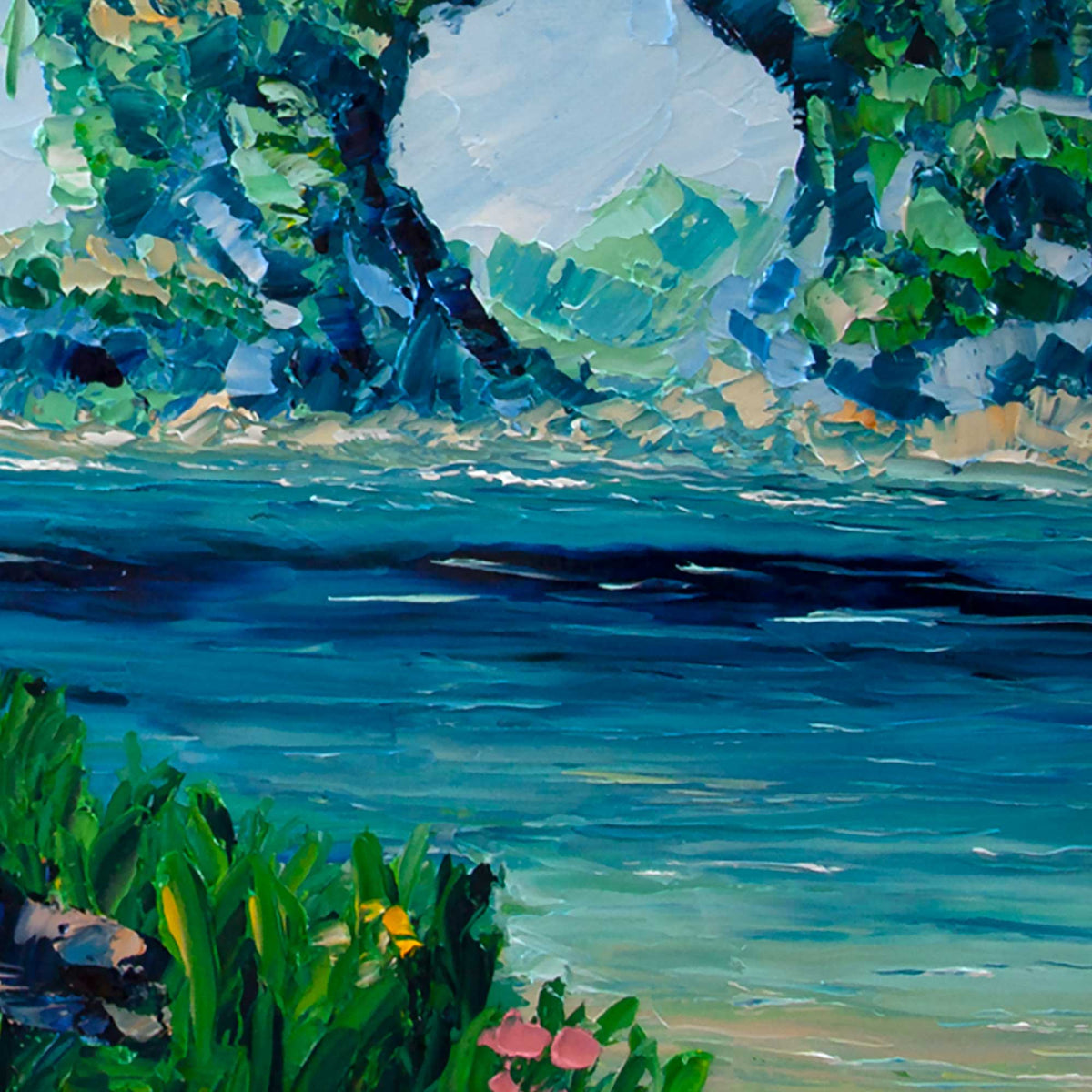 Detail of tropical island arch and blue water from An Imperfect Compass Vol. 1.
