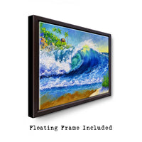 Palette knife oil painting titled Typical Thursday v2 in black floating frame.