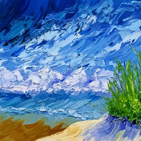 Close-up of palette knife texture showing wave and shoreline detail in Typical Thursday v2.