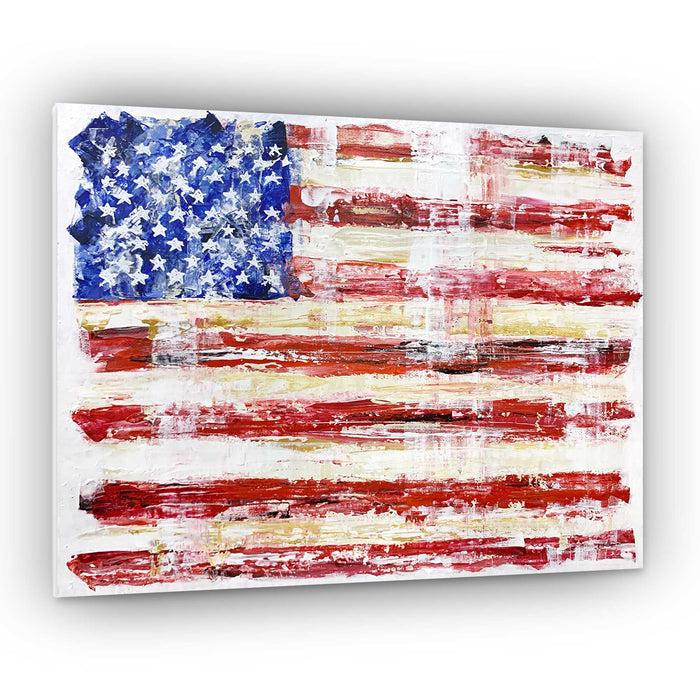Abstract American flag original painting 11 x 14 inches with expressive red, white and blue brushwork