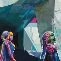 Close-up detail of Gaya and Ouannii in ABY Road Halcyon scoundrel ensemble art print