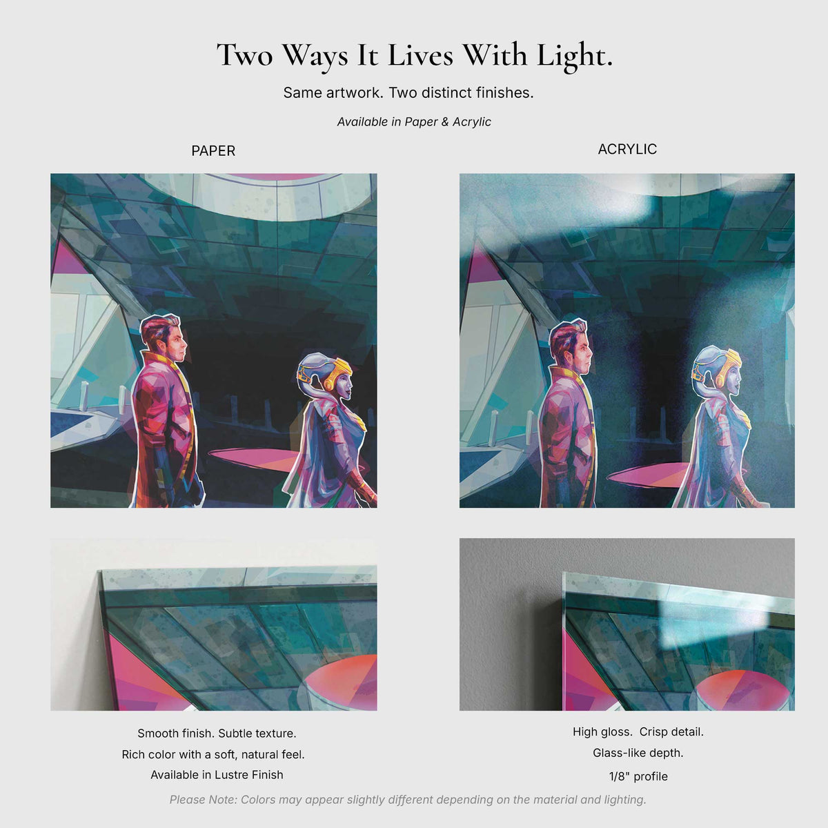 close up comparison of paper print and canvas wall art texture and edges
