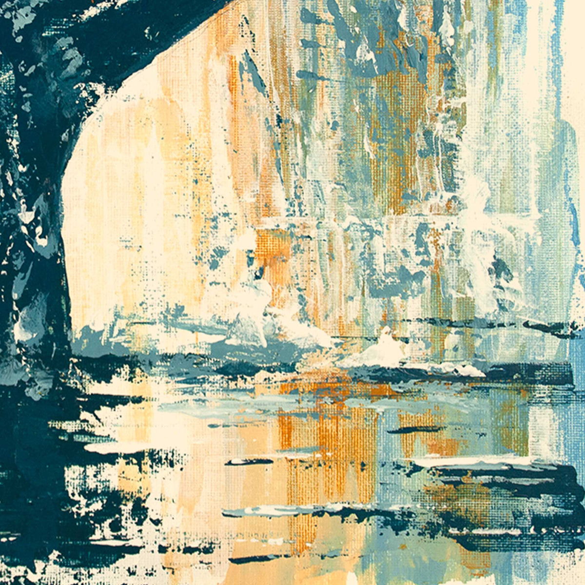 close up of palette knife texture in whale tail painting