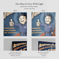 Adventure Awaits Sammie artwork comparison showing paper and metal print finishes and edge detail