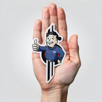 Adventure Awaits Galactic Starcruiser Sammie Sticker or Magnet shown in hand for scale - perfect size for refrigerators lockers and metal surfaces