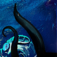 close up of diver helmet and tentacles showing texture and brushwork