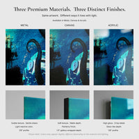 close up comparison of canvas metal and acrylic wall art texture and edges