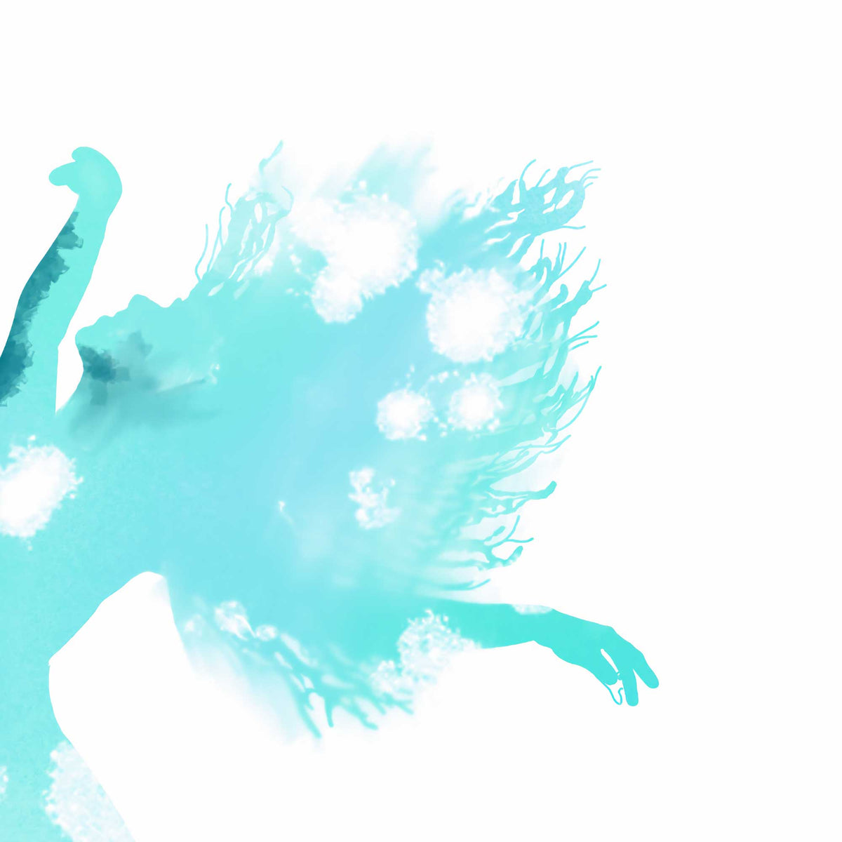 Close-up detail of aqua mermaid artwork showing flowing watercolor hair.