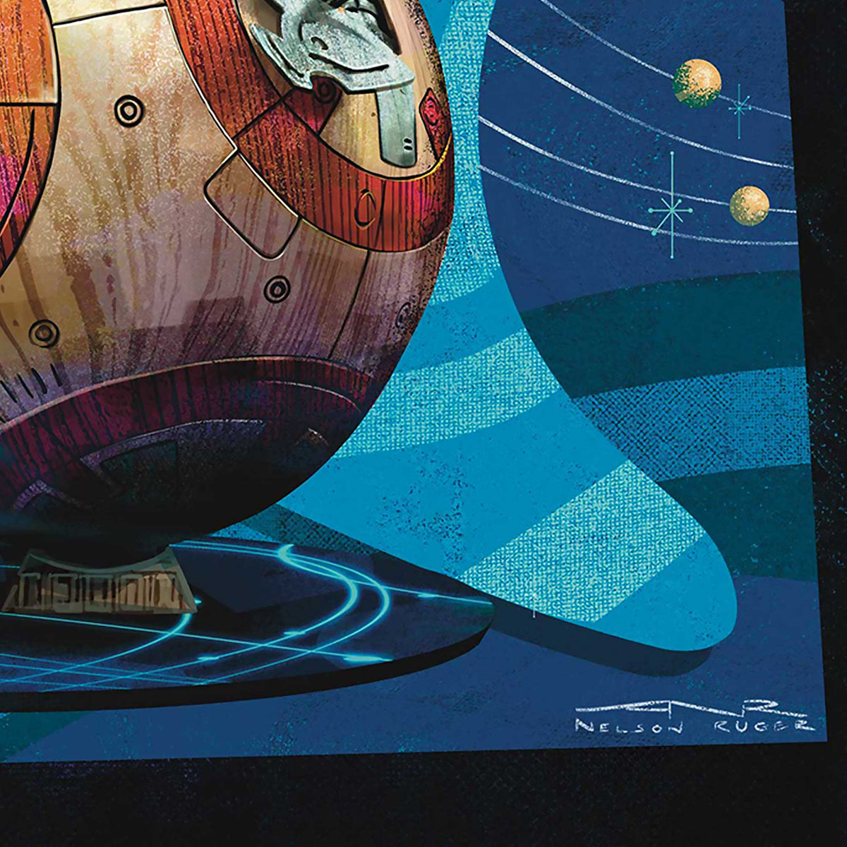 bb8 star wars artwork detail showing texture, color layering, and mid century modern design elements