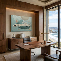 Beyond Tomorrow Halcyon metal print displayed in a sophisticated executive office.