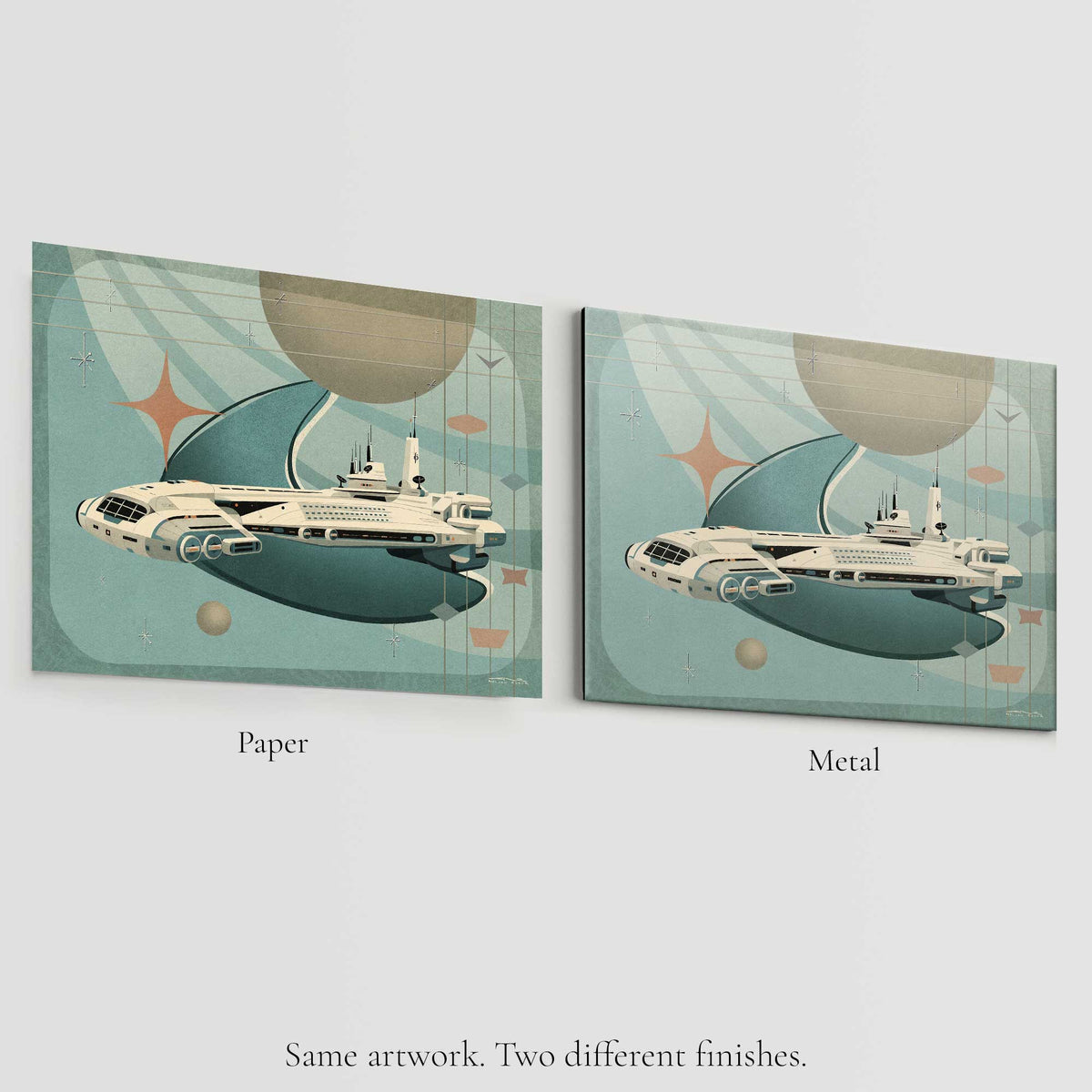 Comparison of paper and metal print finishes for Beyond Tomorrow.
