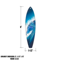 Big Blue surfboard ornament size and dimensions graphic