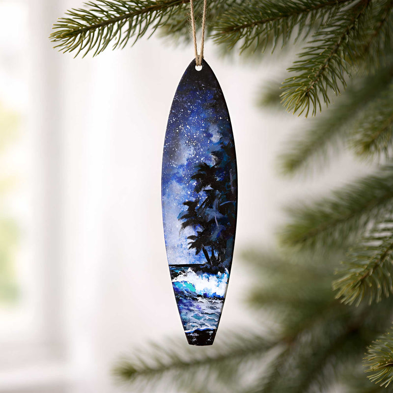 A tropical nighttime scene full of starrs hanging on christmas tree