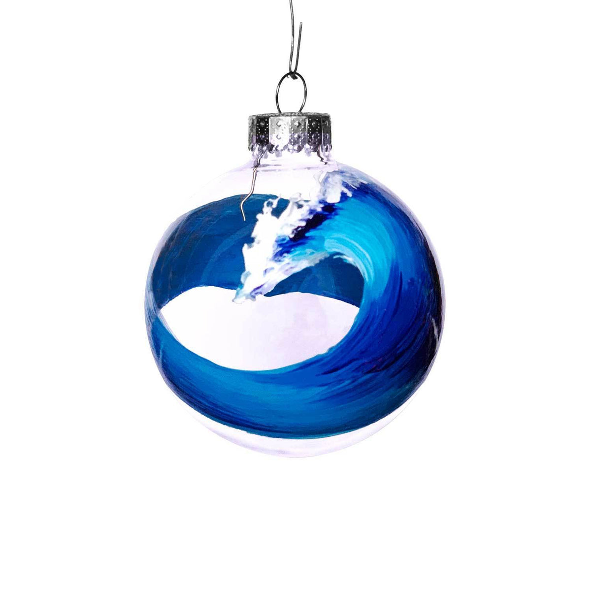 handmade bluewater glass wave ornament with wraparound blue enamel wave