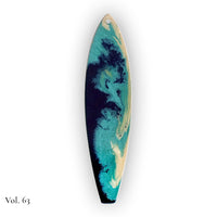 hand painted by the sea surfboard ornament with layered pebeo resin blending dark navy and turquoise