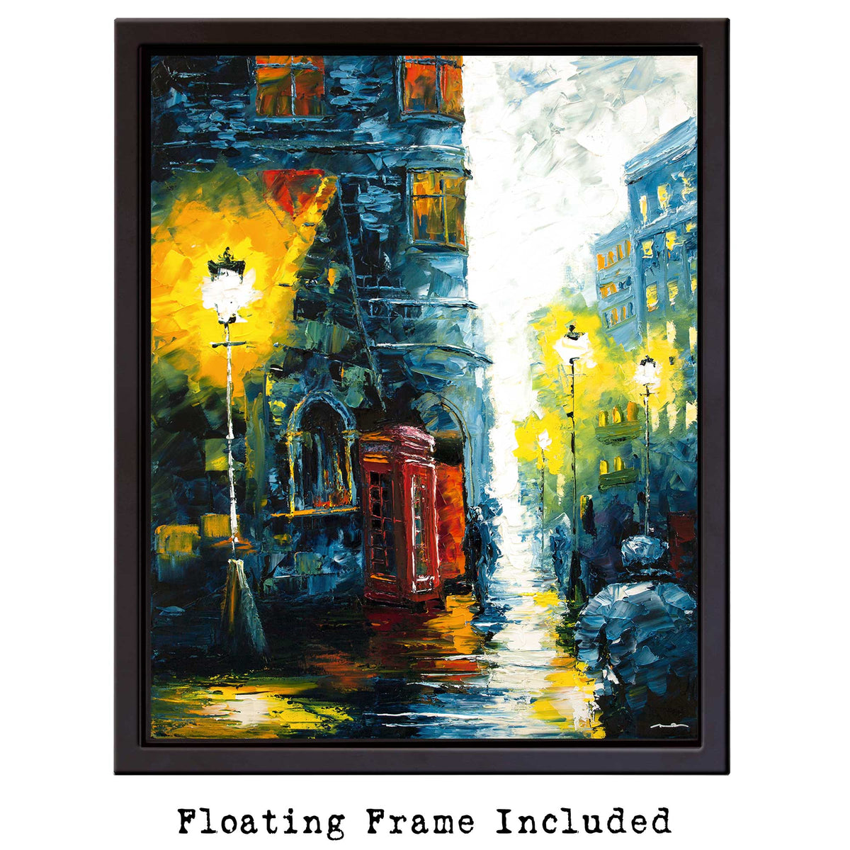 Calling Home painting shown in black floating frame