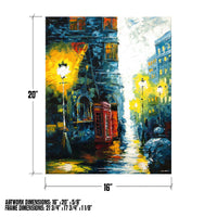 Dimensions diagram for Calling Home 16x20 original London painting