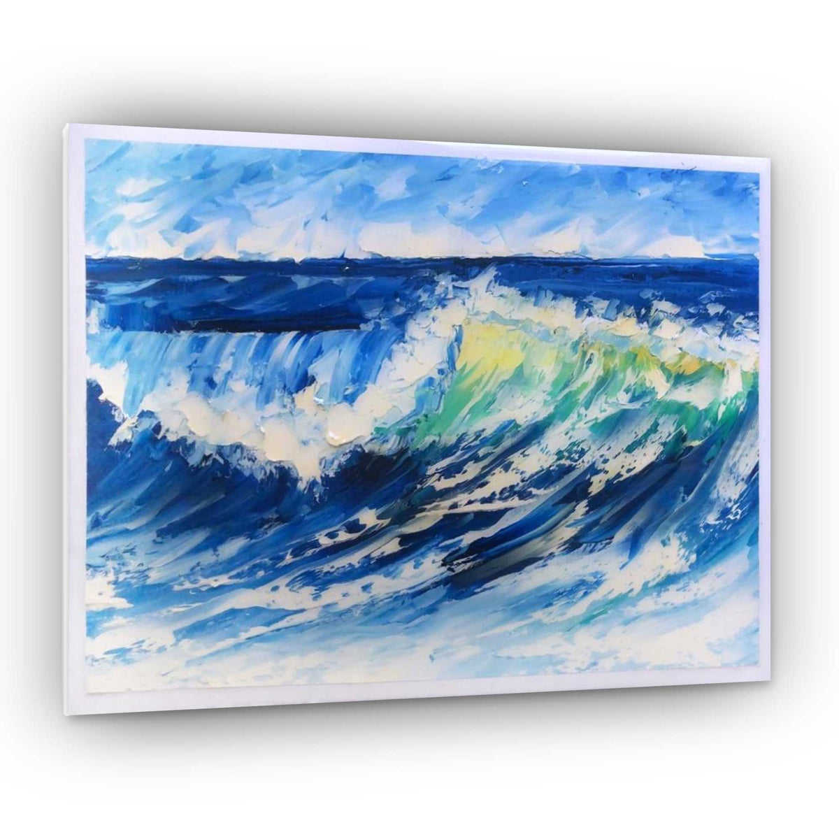 Capsule Tale 1 original 11 x 14 ocean wave painting with deep blue sea and cresting aqua surf by 5th and Rugged
