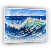Capsule Tale 1 original 11 x 14 ocean wave painting with deep blue sea and cresting aqua surf by 5th and Rugged