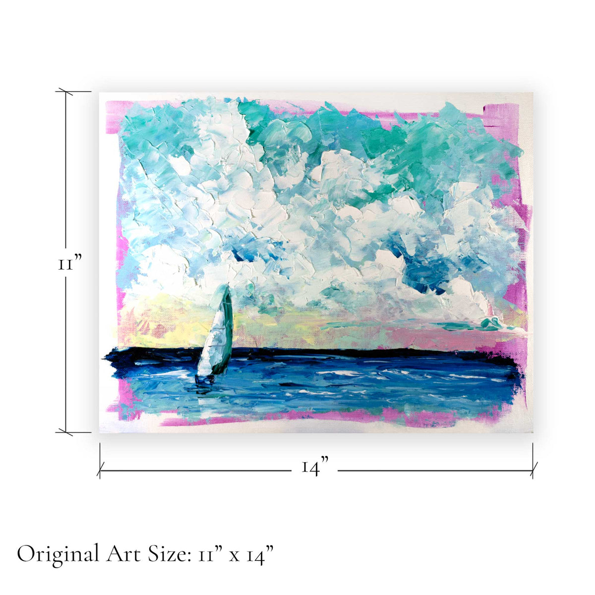 Original abstract sailboat painting measuring 11 by 14 inches horizontal format