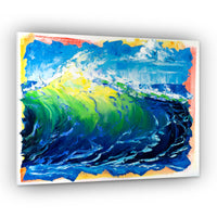 Capsule Tale #15 original 11 x 14 abstract ocean wave painting with vibrant blue and green surf and expressive palette knife texture