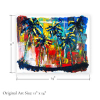 Original art size graphic showing 11 x 14 inch dimensions for Capsule Tale 18 palm tree painting