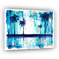 Capsule Tale 19 original 11 x 14 blue palm tree painting with reflective water and layered teal background by 5th and Rugged