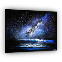 Capsule Tale 30 original 11 x 14 painting of starry night sky over ocean waves with Milky Way galaxy