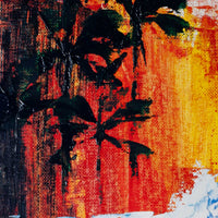 Detail of palm silhouette and warm red orange background texture in Capsule Tale No. 4 original surf artwork