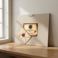 Back of 11x14 Capsule Tale original art showing certificate of authenticity and sealed story envelope attached