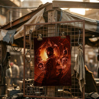 Cassian Andor art print displayed in sci fi inspired market environment