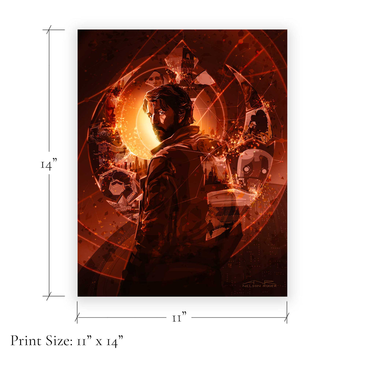 Cassian Andor art print dimensions 11 by 14 inches size reference