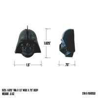 size chart for darth vader helmet christmas ornament showing width height and depth details