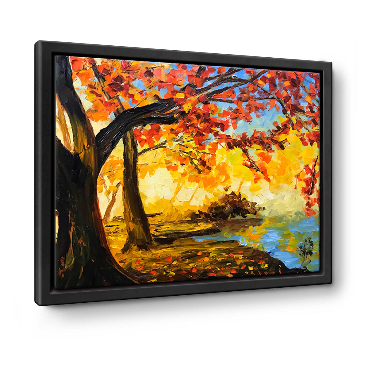 Elysium 16x20 autumn forest palette knife oil painting with vibrant fall colors.