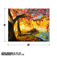 Size chart showing 16x20 Elysium palette knife painting with frame dimensions.
