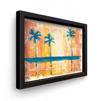 side view of floating frame acrylic palm tree art