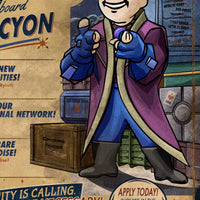 Close-up of Raithe Kole and surrounding cargo details from the Vault Boy crossover artwork.