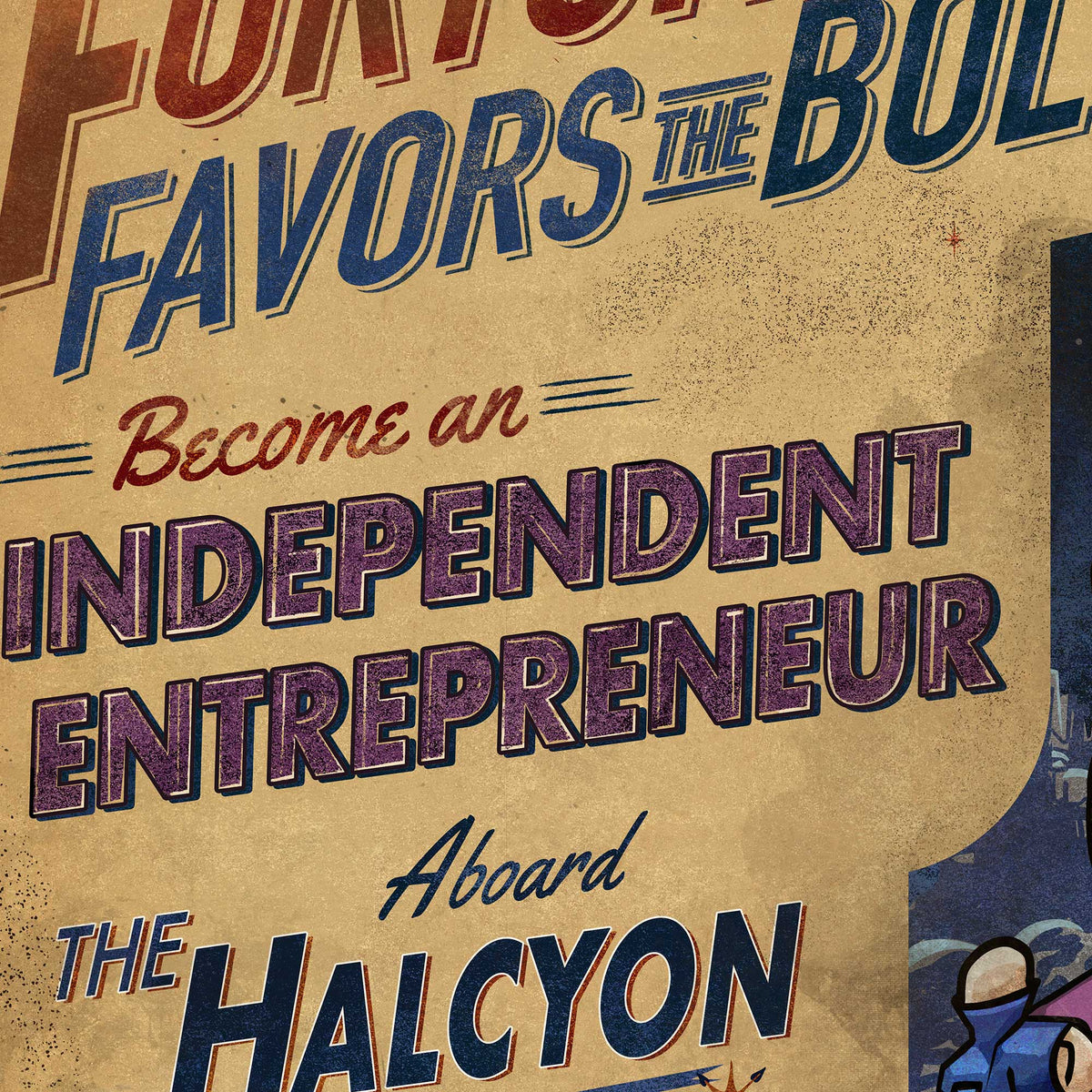 Close-up of the vintage recruitment typography and weathered textures featured in the artwork.
