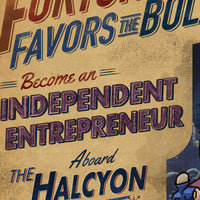 Close-up of the vintage recruitment typography and weathered textures featured in the artwork.