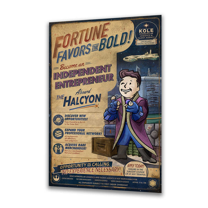 Vault Boy Raithe Kole Galactic Starcruiser fan art print featuring a humorous mid-century modern recruitment poster.