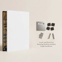 Mounting hardware included with Vault Boy Raithe Kole acrylic and metal prints.