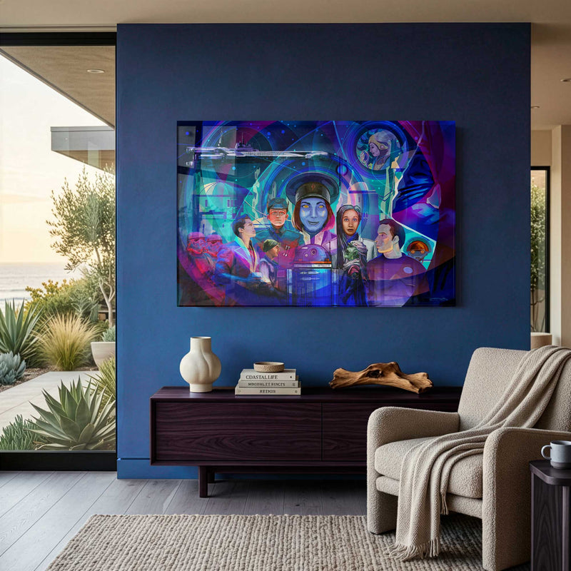 Halcyon Starcruiser ensemble artwork on acrylic displayed in dark modern interior with cinematic lighting
