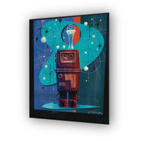 gonk droid star wars art print in mid-century modern style with retro sci fi geometric background and cocktail detail