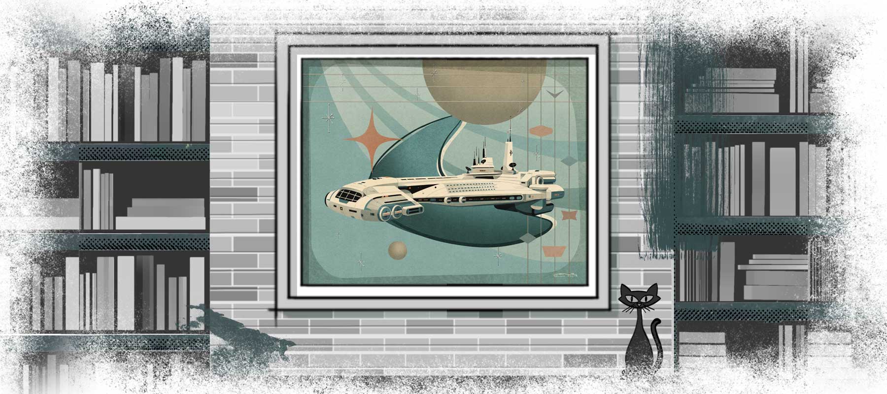 Mid-century illustration featuring Beyond Tomorrow artwork for Halcy-Con 2026 pre-orders