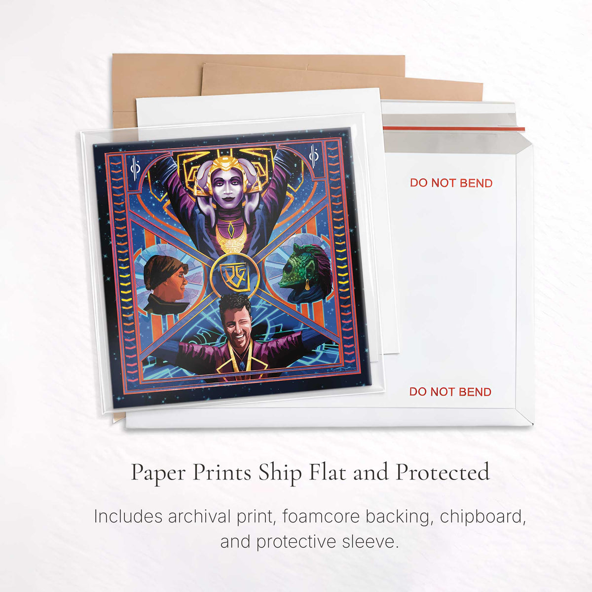 Halcyon Starcruiser art print packaging with protective sleeve foamcore backing and rigid mailer